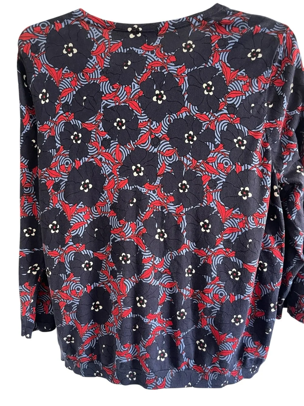 Talbots 3/4 Long Sleeves Floral Button Down Cardigan Navy/Red Size 3X